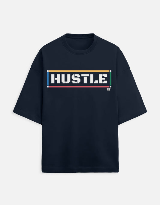 HUSTLE — Oversized Terry T-Shirt blue