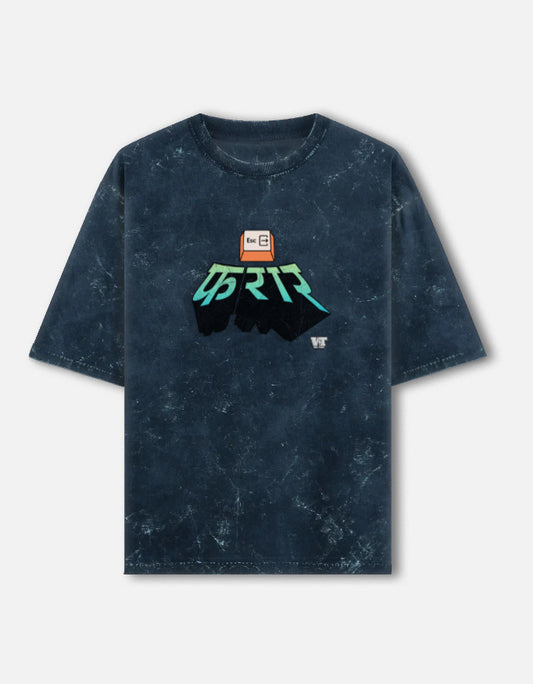 फ़रार — Acid Wash Oversized T-Shirt blue