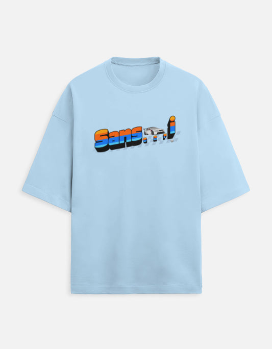 Color_BabyBlue WE TEES Sanscari oversized T-shirt for car lovers with typography design