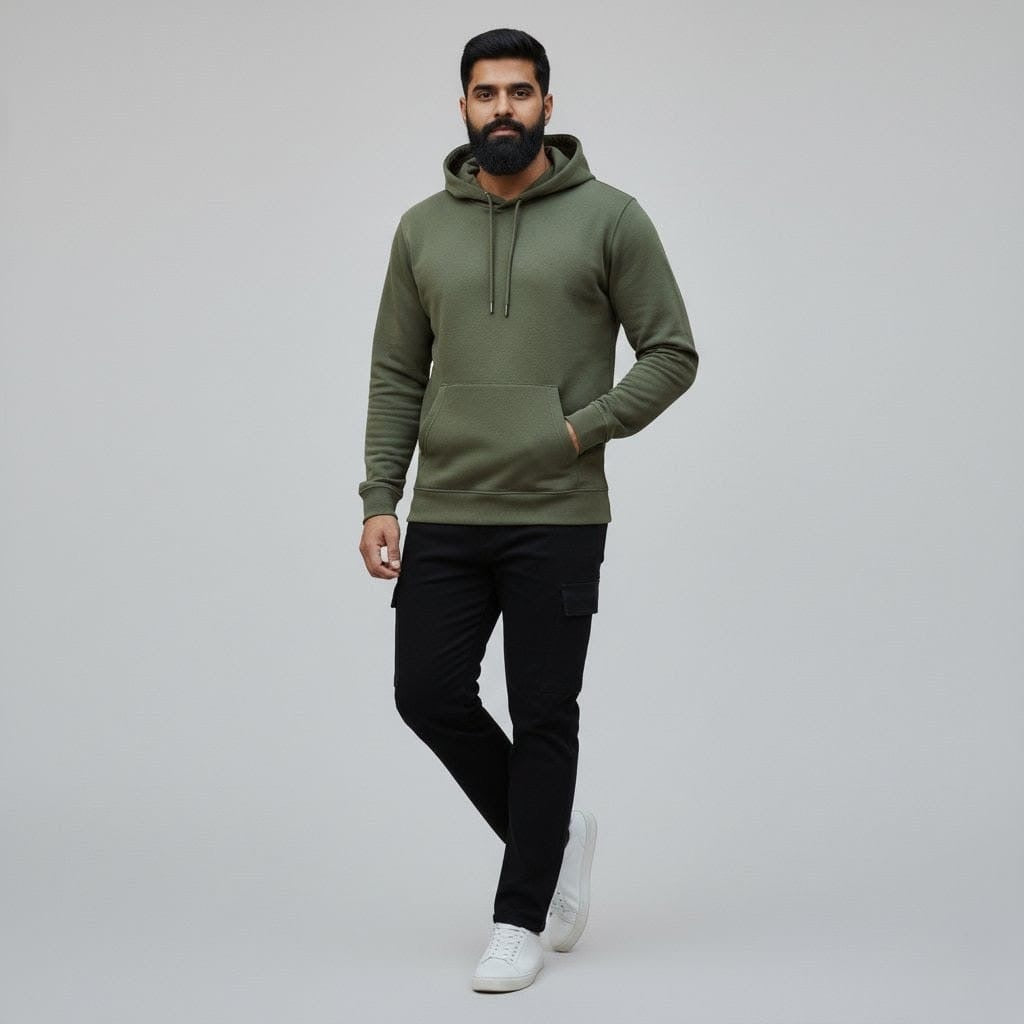 Olive green 350 GSM bio-washed hoodie – We Tees streetwear 3