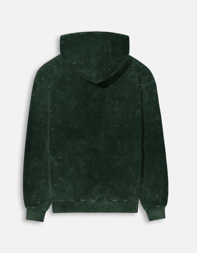 Color_BottleGreen Premium heavyweight acid washed cotton hoodie back view
