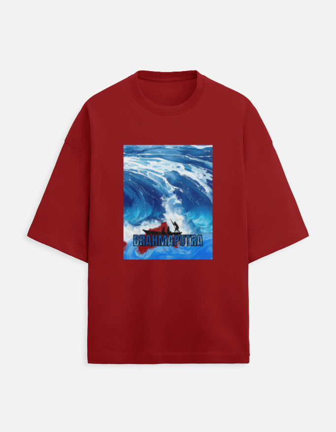 Color_Red “WE TEES Brahmaputra Wave Rider – premium oversized cotton t-shirt with wave artwork”