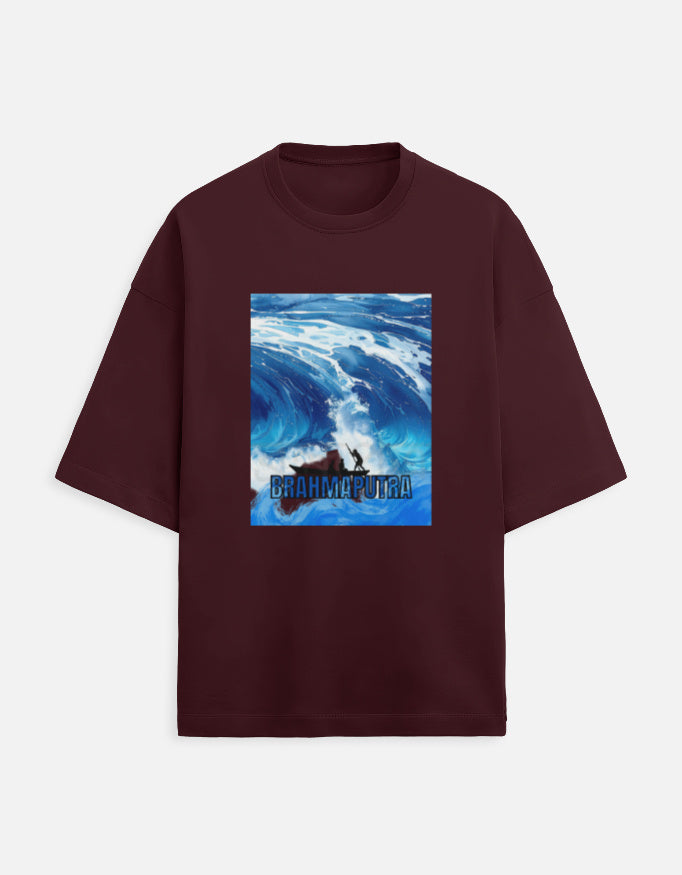 Color_Maroon “WE TEES Brahmaputra Wave Rider – premium oversized cotton t-shirt with wave artwork”