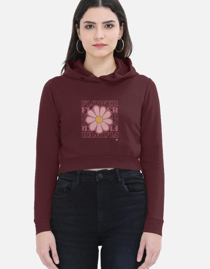 Color_Maroon WE TEES cropped hoodie for women with flower graphic print