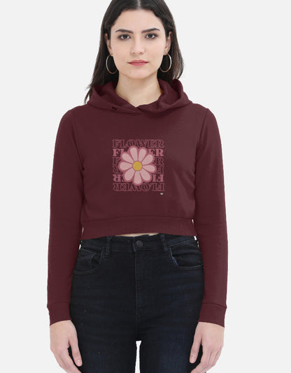 Color_Maroon WE TEES cropped hoodie for women with flower graphic print