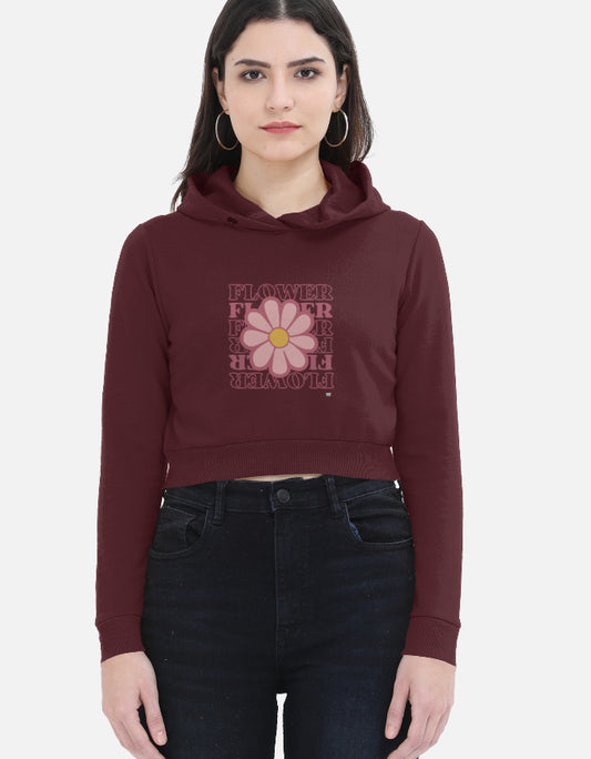 Color_Maroon WE TEES cropped hoodie for women with flower graphic print
