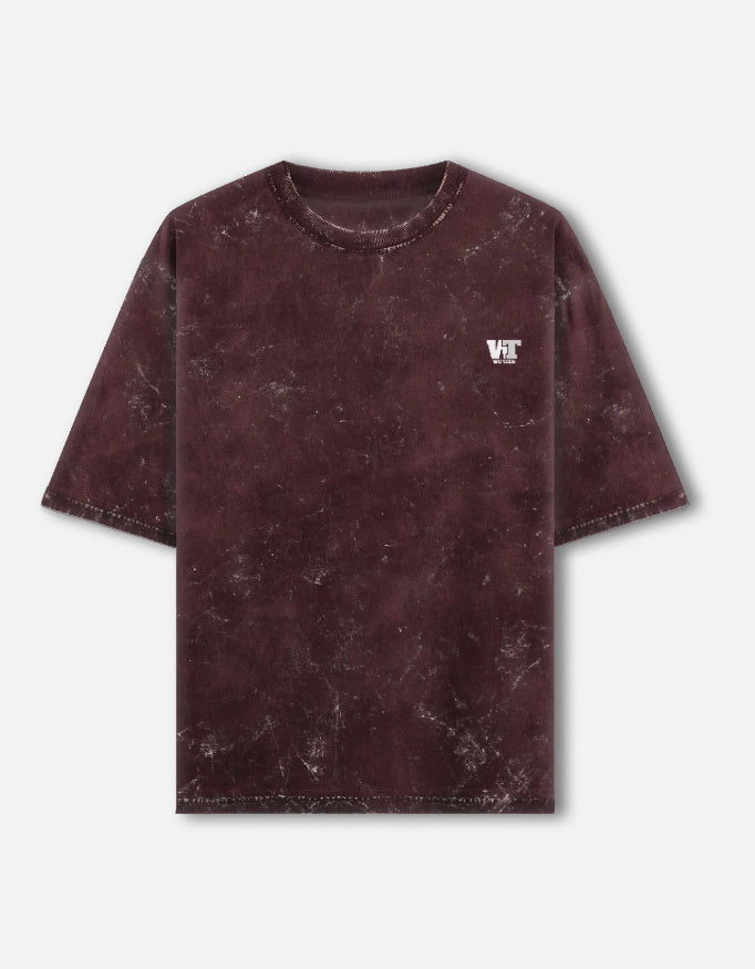Color_Maroon acid washed oversized t-shirt by WE TEES with minimal chest logo