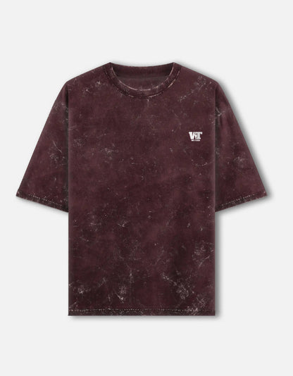 Color_Maroon acid washed oversized t-shirt by WE TEES with minimal chest logo