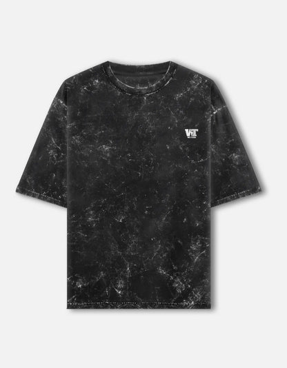 Color_Black acid washed oversized t-shirt by WE TEES with minimal chest logo