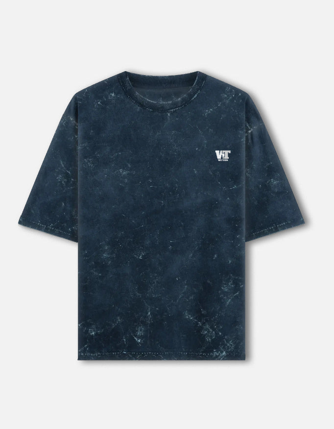 Color_NavyBlue acid washed oversized t-shirt by WE TEES with minimal chest logo