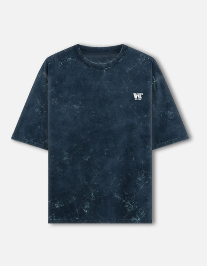 Color_NavyBlue acid washed oversized t-shirt by WE TEES with minimal chest logo