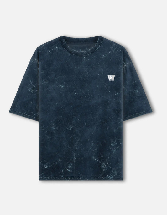 Color_NavyBlue acid washed oversized t-shirt by WE TEES with minimal chest logo