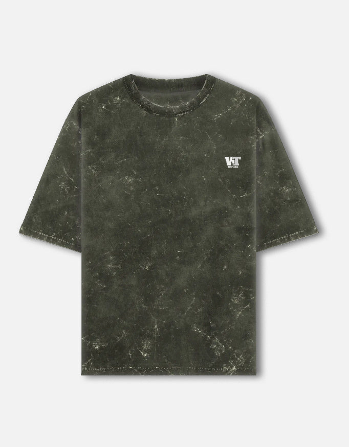Color_OliveGreen acid washed oversized t-shirt by WE TEES with minimal chest logo