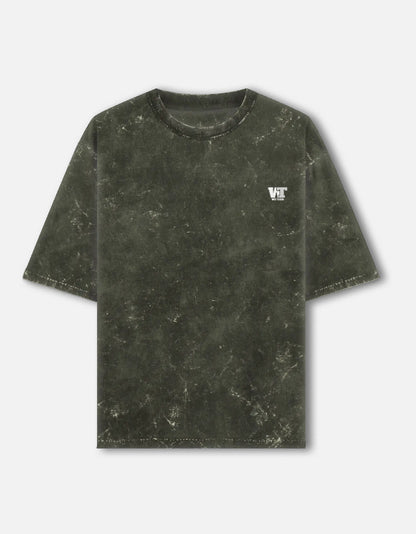 Color_OliveGreen acid washed oversized t-shirt by WE TEES with minimal chest logo