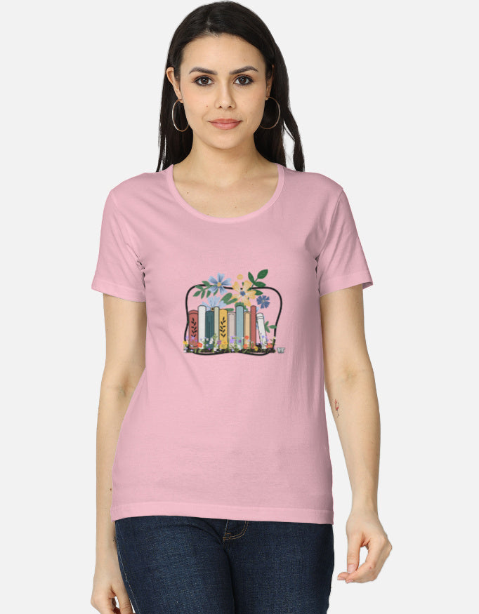 Books & Bloom — Women’s Classic Crew T-Shirt baby pink
