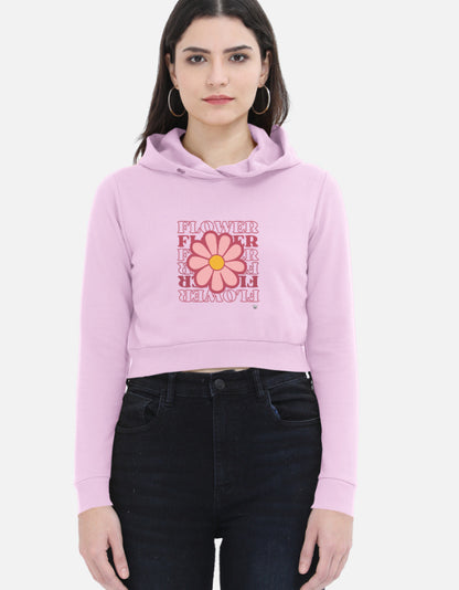 Color_LightBabyPink WE TEES cropped hoodie for women with flower graphic print