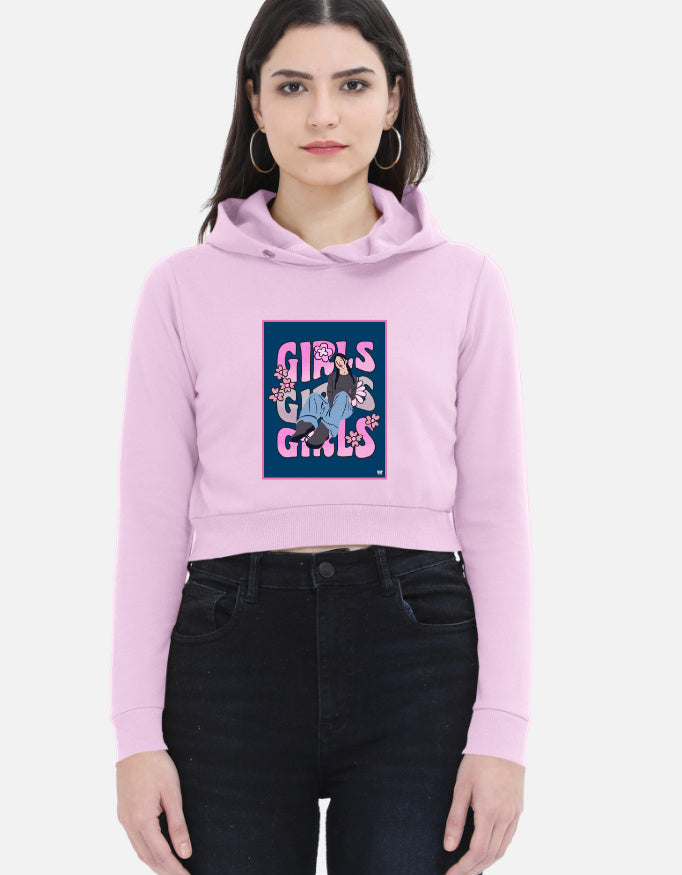 Color_LightBabyPink WE TEES girls cropped hoodie with Girls Girls Girls graphic print