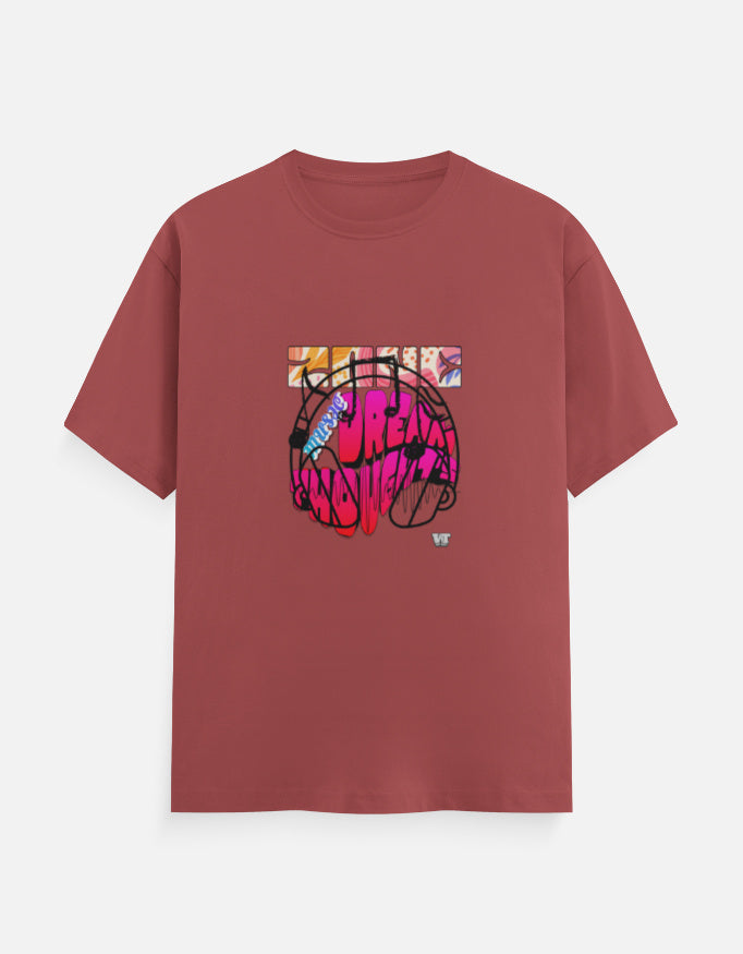 red cotton crew neck t-shirt with DREAMER graphic