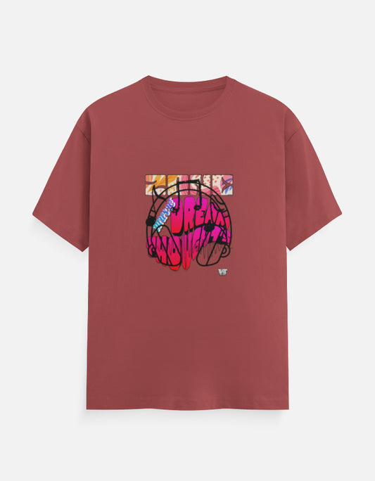 red cotton crew neck t-shirt with DREAMER graphic