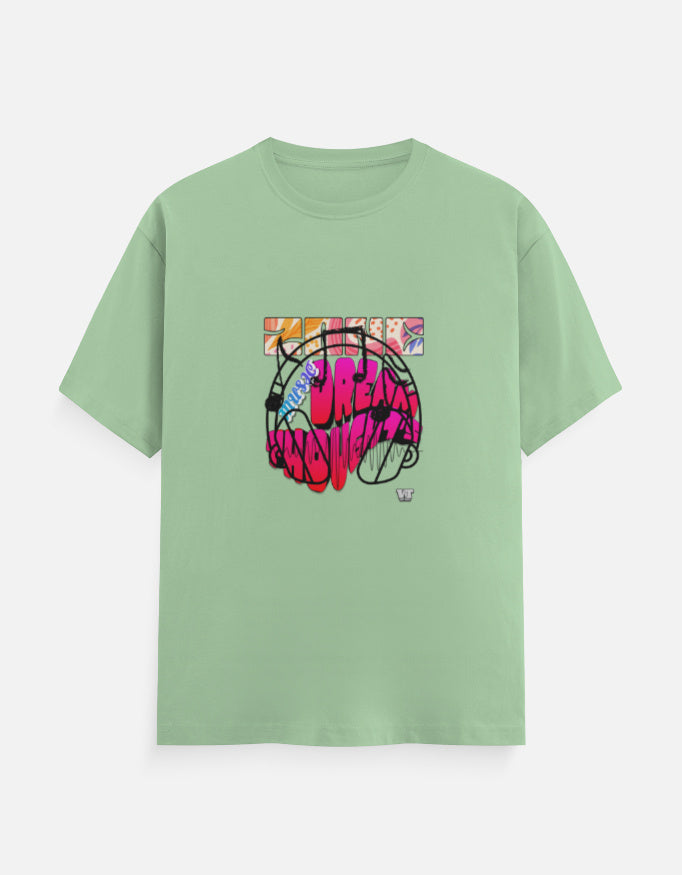 jade cotton crew neck t-shirt with DREAMER graphic