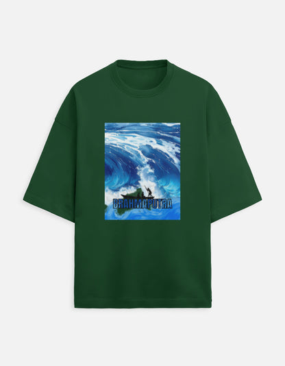 Color_BottleGreen “WE TEES Brahmaputra Wave Rider – premium oversized cotton t-shirt with wave artwork”