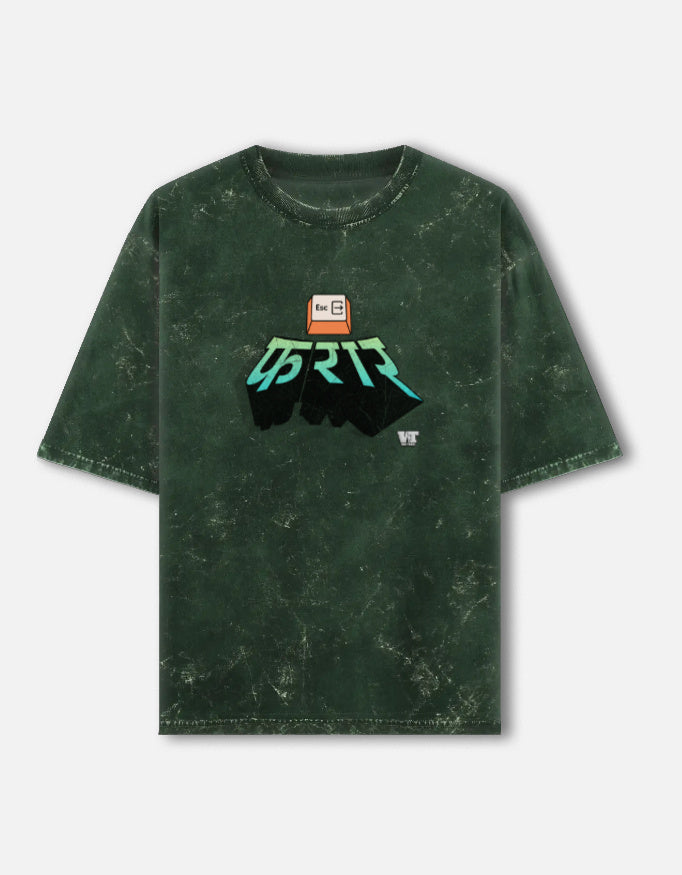 फ़रार — Acid Wash Oversized T-Shirt bottle green