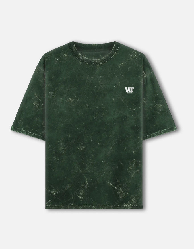 Color_BottleGreen acid washed oversized t-shirt by WE TEES with minimal chest logo