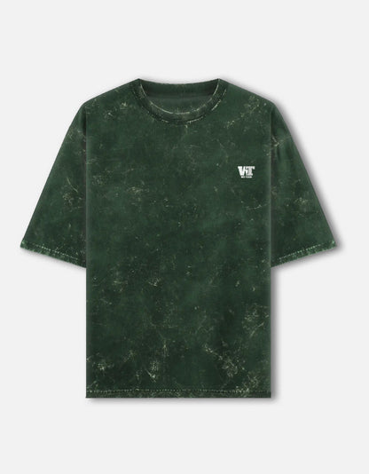 Color_BottleGreen acid washed oversized t-shirt by WE TEES with minimal chest logo